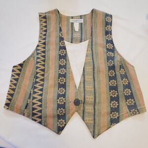 Vintage Stampede Western Vest Women's 1X Southwestern Aztec Cotton Canvas Denim